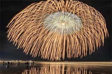 【関東有数のロングビーチ(全長約1.3km)を利用した大スケール花火大会!花火に最も近いエリアの有料椅子観覧席から贅沢に観賞!/さいたま新都心発】史上最多20,000発!大洗海上花火大会20262